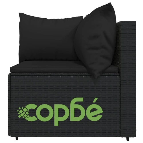 Градински лаундж комплект с възглавници 3 части черен полиратан ➤ топ цена ➤ sorbe.bg