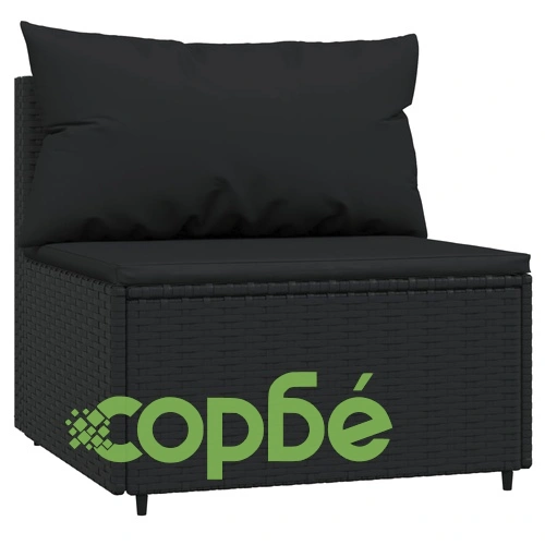 Градински лаундж комплект с възглавници 3 части черен полиратан ➤ топ цена ➤ sorbe.bg
