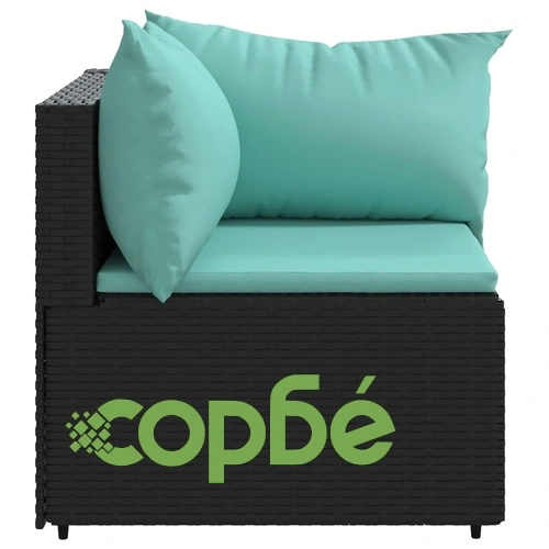Градински ъглов диван с възглавници черен полиратан ➤ топ цена ➤ sorbe.bg