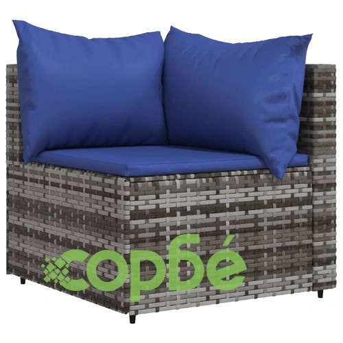 Градински лаундж комплект с възглавници 3 части сив полиратан ➤ топ цена ➤ sorbe.bg