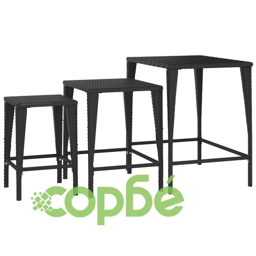 Стифиращи маси, 3 бр, черни, полиратан на топ цена от sorbe.bg Стифиращи маси, 3 бр, черни, полиратан ➤ топ цена ➤ sorbe.bg