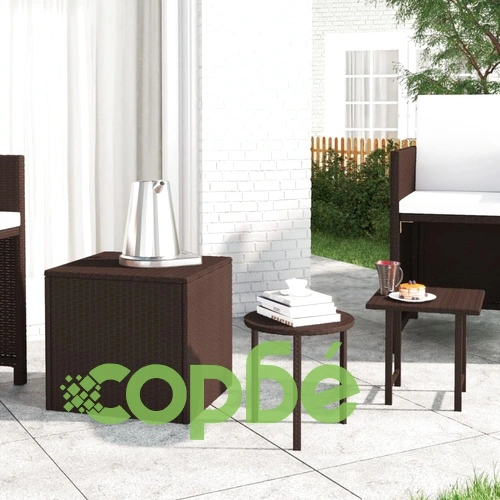 Странични маси, 3 бр, кафяви, полиратан ➤ топ цена ➤ sorbe.bg