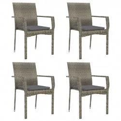 Градински столове с възглавници, 4 бр, полиратан, сиви
