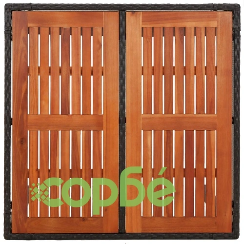 Градинска маса с дървен плот черна 90x90x75 см полиратан ➤ топ цена ➤ sorbe.bg