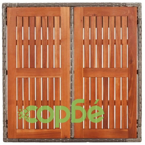 Градинска маса с дървен плот сива 90x90x75 см полиратан ➤ топ цена ➤ sorbe.bg