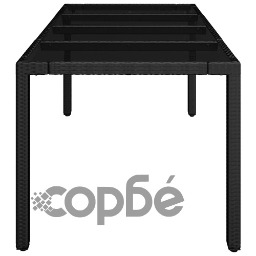 Градинска маса със стъклен плот черен 190x90x75 см полиратан ➤ топ цена ➤ sorbe.bg