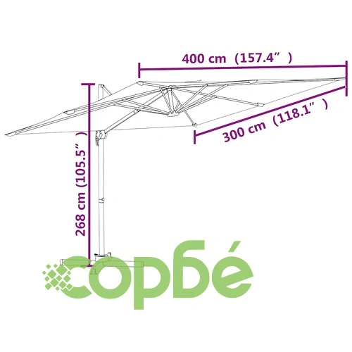 LED конзолен чадър, червено бордо, 400x300 см ➤ топ цена ➤ sorbe.bg