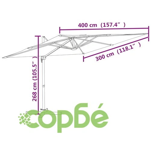 LED конзолен чадър, теракота, 400x300 см ➤ топ цена ➤ sorbe.bg
