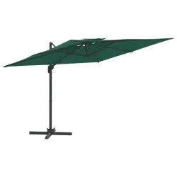 Конзолен чадър с двоен покрив, зелен, 300x300 см