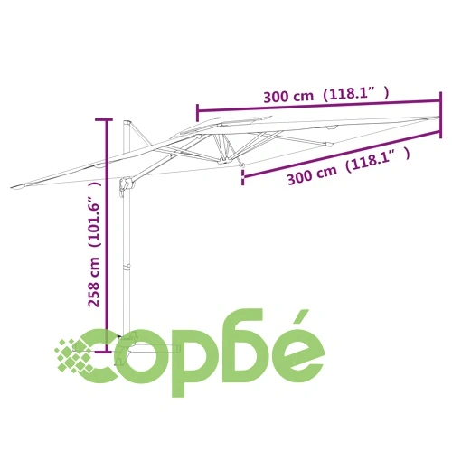 Конзолен чадър с двоен покрив, таупе, 300x300 см ➤ топ цена ➤ sorbe.bg