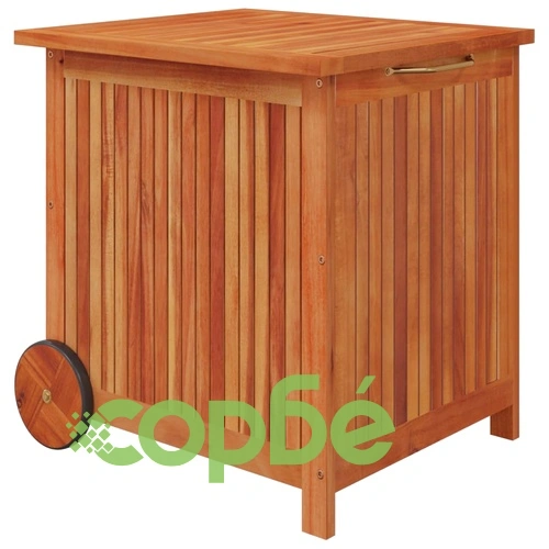 Градинска кутия за съхранение с колела 60x50x58 см акация масив  ➤ топ цена ➤ sorbe.bg