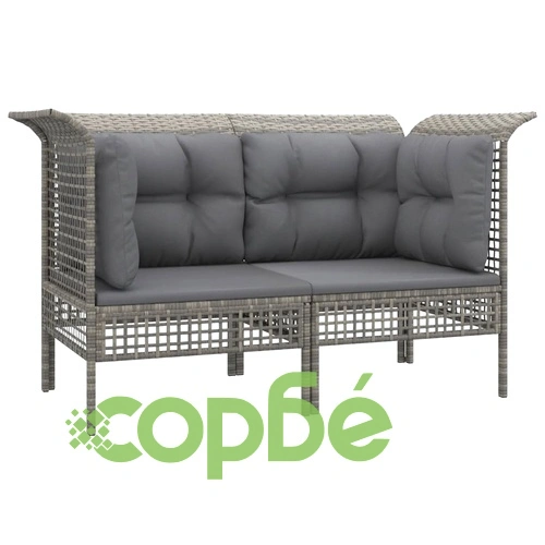 Градински ъглови дивани с възглавници, 2 бр, сиви, полиратан ➤ топ цена ➤ sorbe.bg