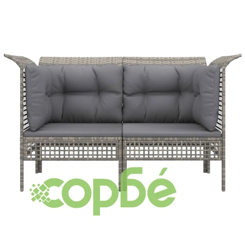 Градински ъглови дивани с възглавници, 2 бр, сиви, полиратан ➤ топ цена ➤ sorbe.bg