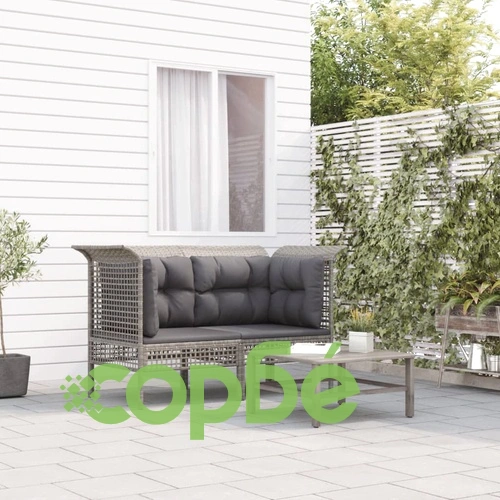 Градински ъглови дивани с възглавници, 2 бр, сиви, полиратан ➤ топ цена ➤ sorbe.bg