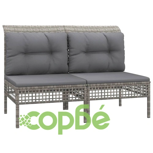 Градински средни дивани с възглавници, 2 бр, сиви, полиратан ➤ топ цена ➤ sorbe.bg
