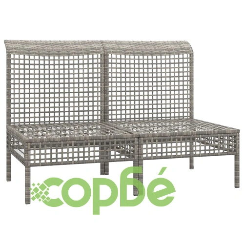 Градински средни дивани с възглавници, 2 бр, сиви, полиратан ➤ топ цена ➤ sorbe.bg