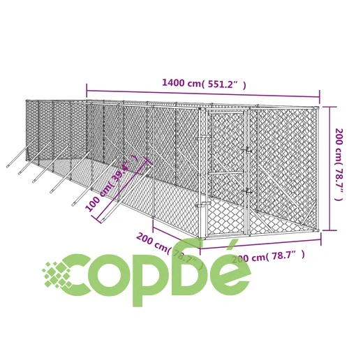 Външна клетка за куче сребриста 2x14x2 м поцинкована стомана ➤ топ цена ➤ sorbe.bg