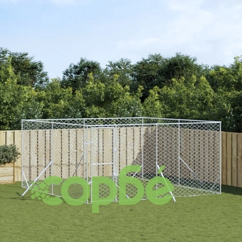 Външна клетка за куче сребриста 4x4x2 м поцинкована стомана ➤ топ цена ➤ sorbe.bg