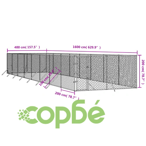Външна клетка за куче сребриста 4x16x2 м поцинкована стомана ➤ топ цена ➤ sorbe.bg