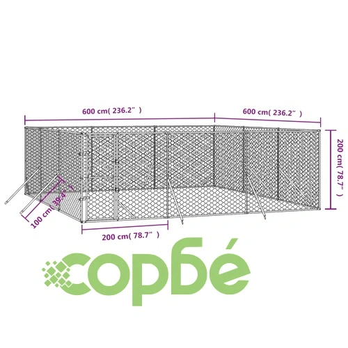 Външна клетка за куче сребриста 6x6x2 м поцинкована стомана ➤ топ цена ➤ sorbe.bg