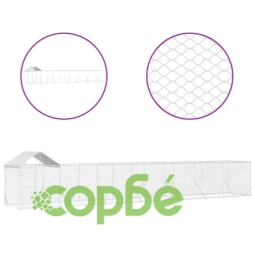 Външна клетка за куче с покрив сребриста 14x2x2,5 м стомана ➤ топ цена ➤ sorbe.bg