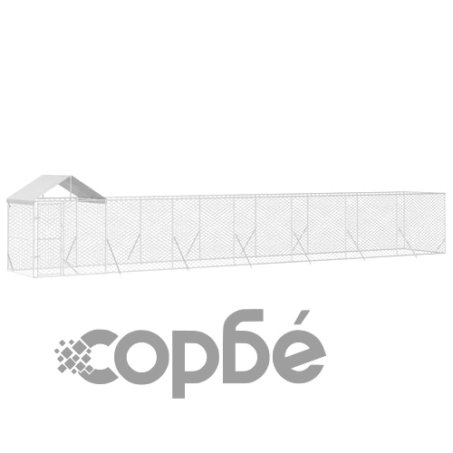 Външна клетка за куче с покрив сребриста 14x2x2,5 м стомана ➤ топ цена ➤ sorbe.bg
