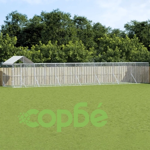 Външна клетка за куче с покрив сребриста 14x2x2,5 м стомана ➤ топ цена ➤ sorbe.bg