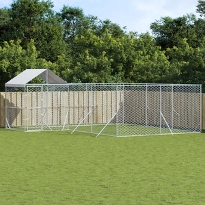 Външна клетка за куче с покрив сребриста 6x6x2,5 м стомана