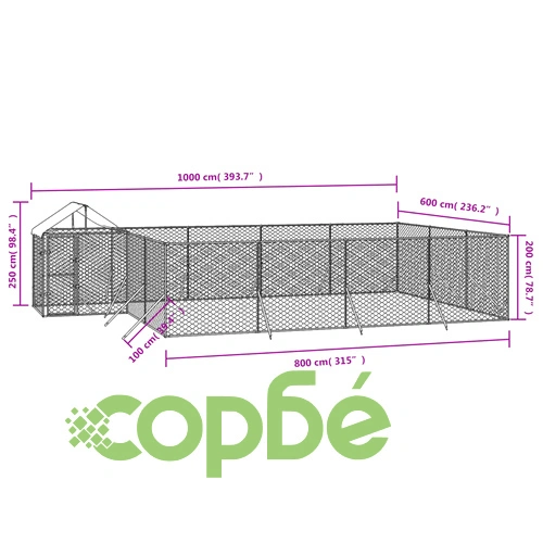 Външна клетка за куче с покрив сребриста 10x6x2,5 м стомана ➤ топ цена ➤ sorbe.bg