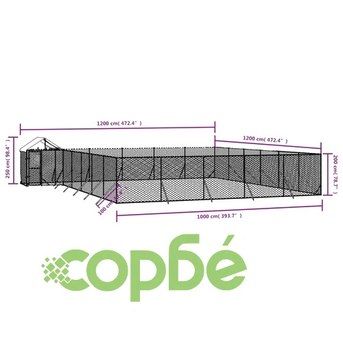 Външна клетка за куче с покрив сребриста 12x12x2,5 м стомана ➤ топ цена ➤ sorbe.bg