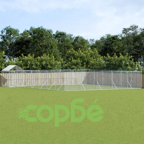 Външна клетка за куче с покрив сребриста 12x12x2,5 м стомана ➤ топ цена ➤ sorbe.bg