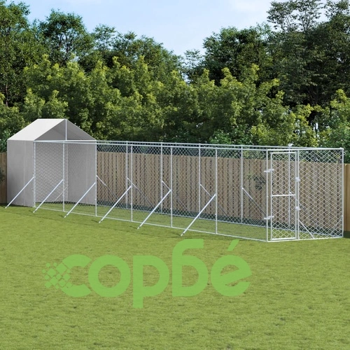 Външна клетка за куче с покрив сребриста 2x14x2,5 м стомана ➤ топ цена ➤ sorbe.bg