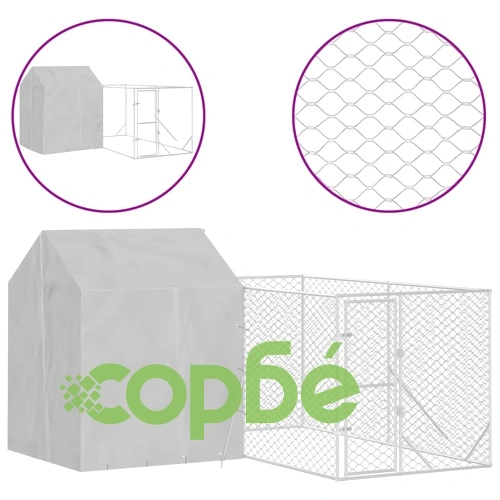 Външна клетка за куче с покрив сребриста 4x4x2,5 м стомана ➤ топ цена ➤ sorbe.bg