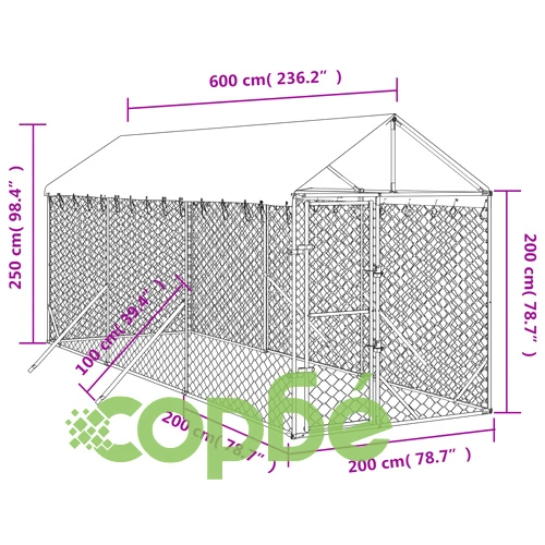 Външна клетка за куче с покрив сребриста 2x6x2,5 м стомана ➤ топ цена ➤ sorbe.bg