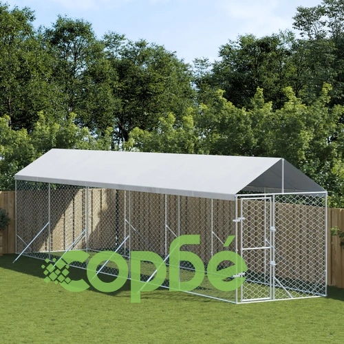 Външна клетка за куче с покрив сребриста 2x10x2,5 м стомана ➤ топ цена ➤ sorbe.bg