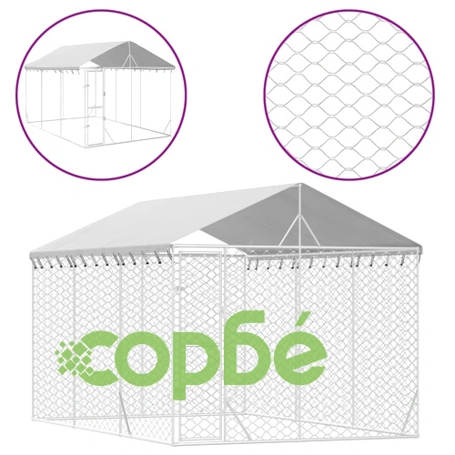 Външна клетка за куче с покрив сребриста 3x4,5x2,5 м стомана ➤ топ цена ➤ sorbe.bg