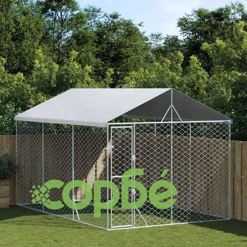 Външна клетка за куче с покрив сребриста 3x4,5x2,5 м стомана ➤ топ цена ➤ sorbe.bg