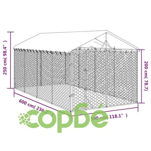 Външна клетка за куче с покрив сребриста 3x6x2,5 м стомана ➤ топ цена ➤ sorbe.bg