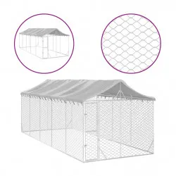Външна клетка за куче с покрив сребриста 3x7,5x2,5 м стомана