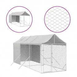 Външна клетка за куче с покрив сребриста 2x6x2,5 м стомана