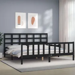 Рамка за легло с табла, черна, 200x200 см, масивно дърво