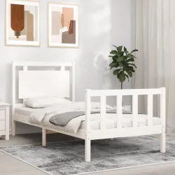 Рамка за легло с табла, бяла, 90x200 см, масивно дърво