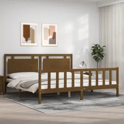 Рамка за легло с табла, меденокафява, масивно дърво, 200x200 см