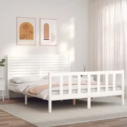 Рамка за легло с табла бяла 5FT King Size масивно дърво