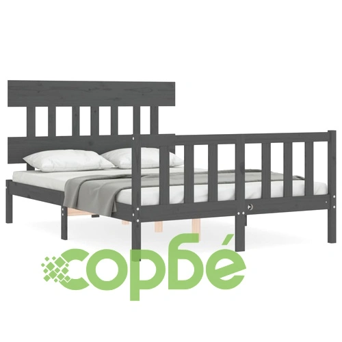 Рамка за легло с табла сива Double масивно дърво ➤ топ цена ➤ sorbe.bg