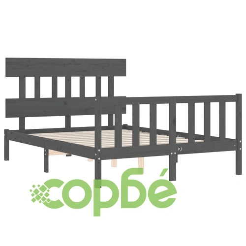Рамка за легло с табла сива Double масивно дърво ➤ топ цена ➤ sorbe.bg