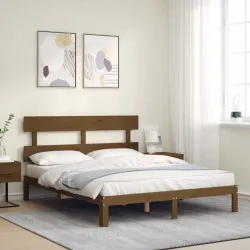 Рамка за легло с табла, меденокафява, 160x200 см, масивно дърво