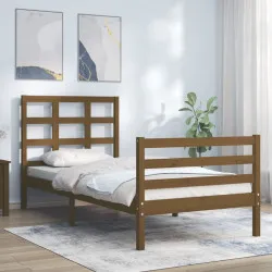 Рамка за легло с табла, меденокафява, 90x200 см, масивно дърво