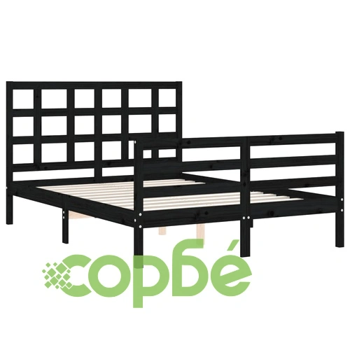 Рамка за легло с табла, черна, 120х200 см, масивно дърво ➤ топ цена ➤ sorbe.bg