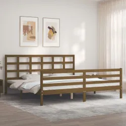 Рамка за легло с табла, меденокафява, масивно дърво, 200x200 см